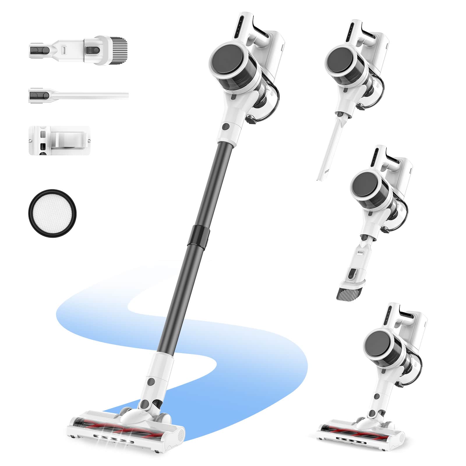 Front. Teendow - 85,000RPM Adjustable Cordless Vacuum Cleaner, Rechargeable, 35 Mins Worktime Stick Vacuum for Hardfloor & Pet Hair - White.