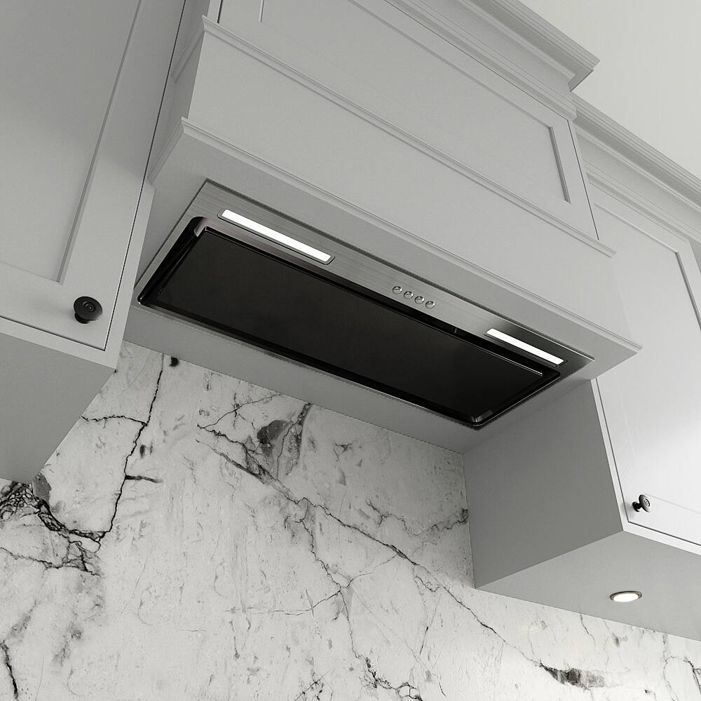 Alt View 1. Streamline - 28 in. Curino Ductless Insert 350 CFM Range Hood, Mesh Filters, Electronic Button Control, LED Lights - Glossy Black.