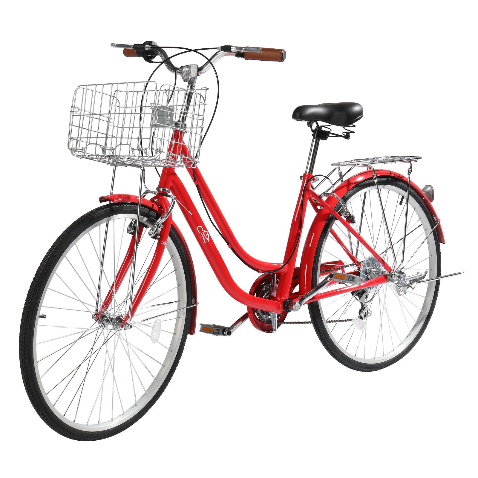 Winado - 26" Beach Cruiser Bike, Commuter Bicycle, 7 Speed/Linear Pull Brakes/Widen Seat Men & Women Bike - Red