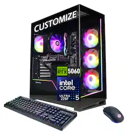 CyberPowerPC - Upgraded - Gaming Tower Desktop - Intel Core Ultra 5 225F - NVIDIA GeForce RTX 5060 - 48GB DDR5 RAM 1TB SSD- RGB Backlit KB - Black