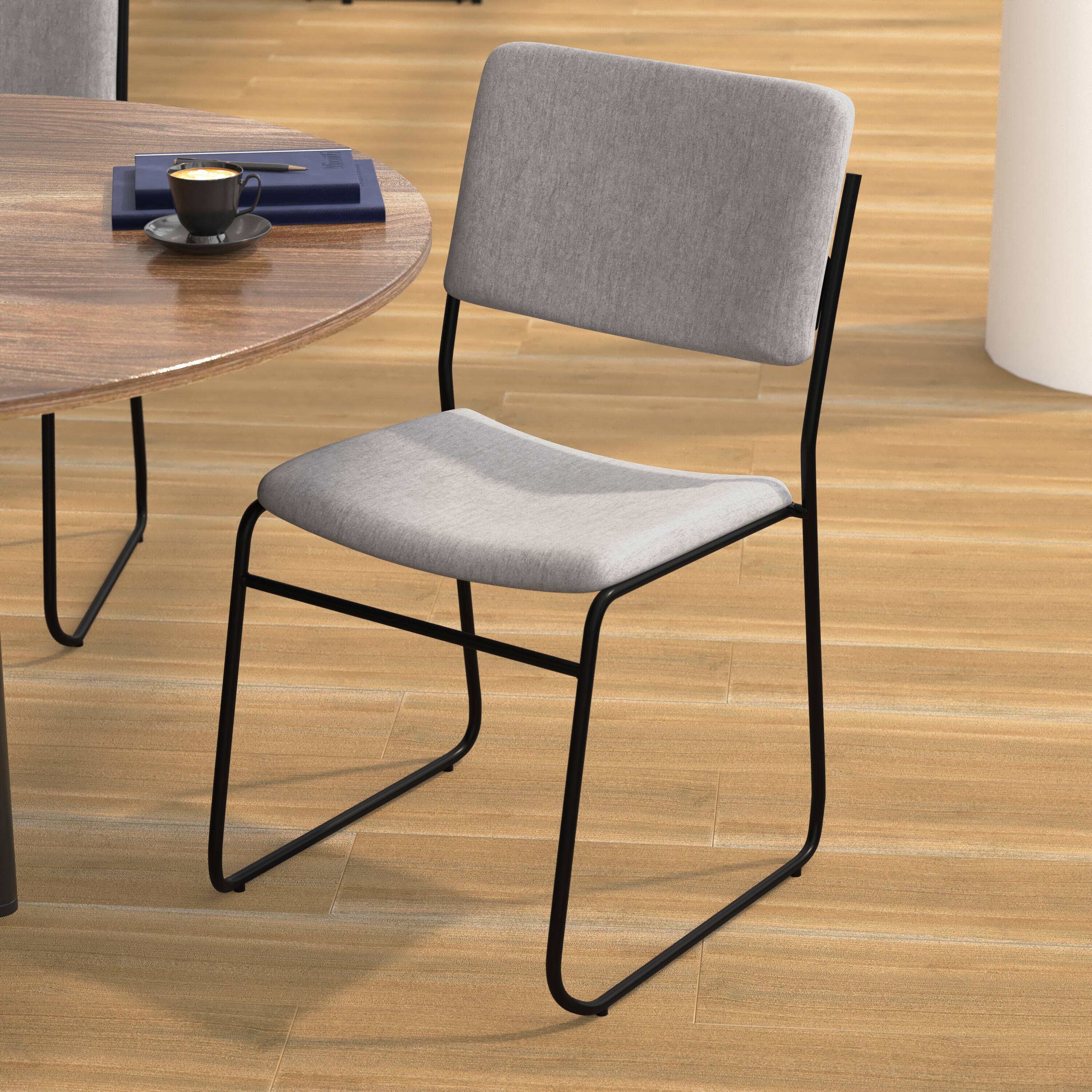 Alt View 3. Emma + Oliver - 500 lb. Capacity High Density Stacking Chair with Sled Base - Gray Fabric/Black Frame.