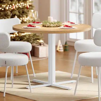 Front. MAGICAL RUBS - Dining Table Small Round Kitchen For 4 People 31.5 X 29.4 Inches Room Living Farmhouse Water-resistant Snow White - Oka Beige.