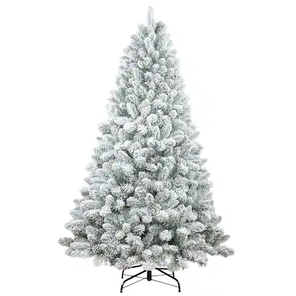 Front. Forest'nSky - 6 ft. Flocked PVC Artificial Christmas Tree with 888 Tips, 36 Pine Cones and Metal Stand - Green, White.
