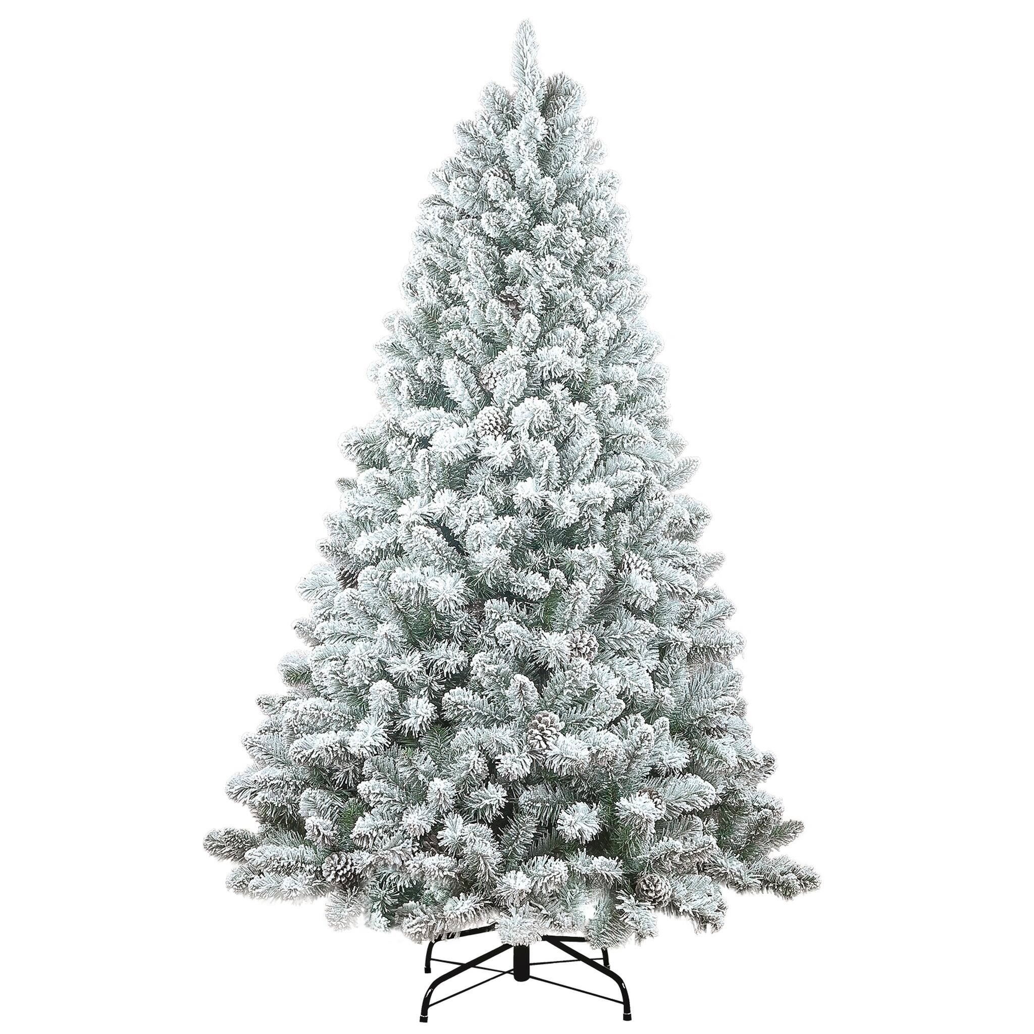Front. Forest'nSky - 6 ft. Flocked PVC Artificial Christmas Tree with 888 Tips, 36 Pine Cones and Metal Stand - Green, White.