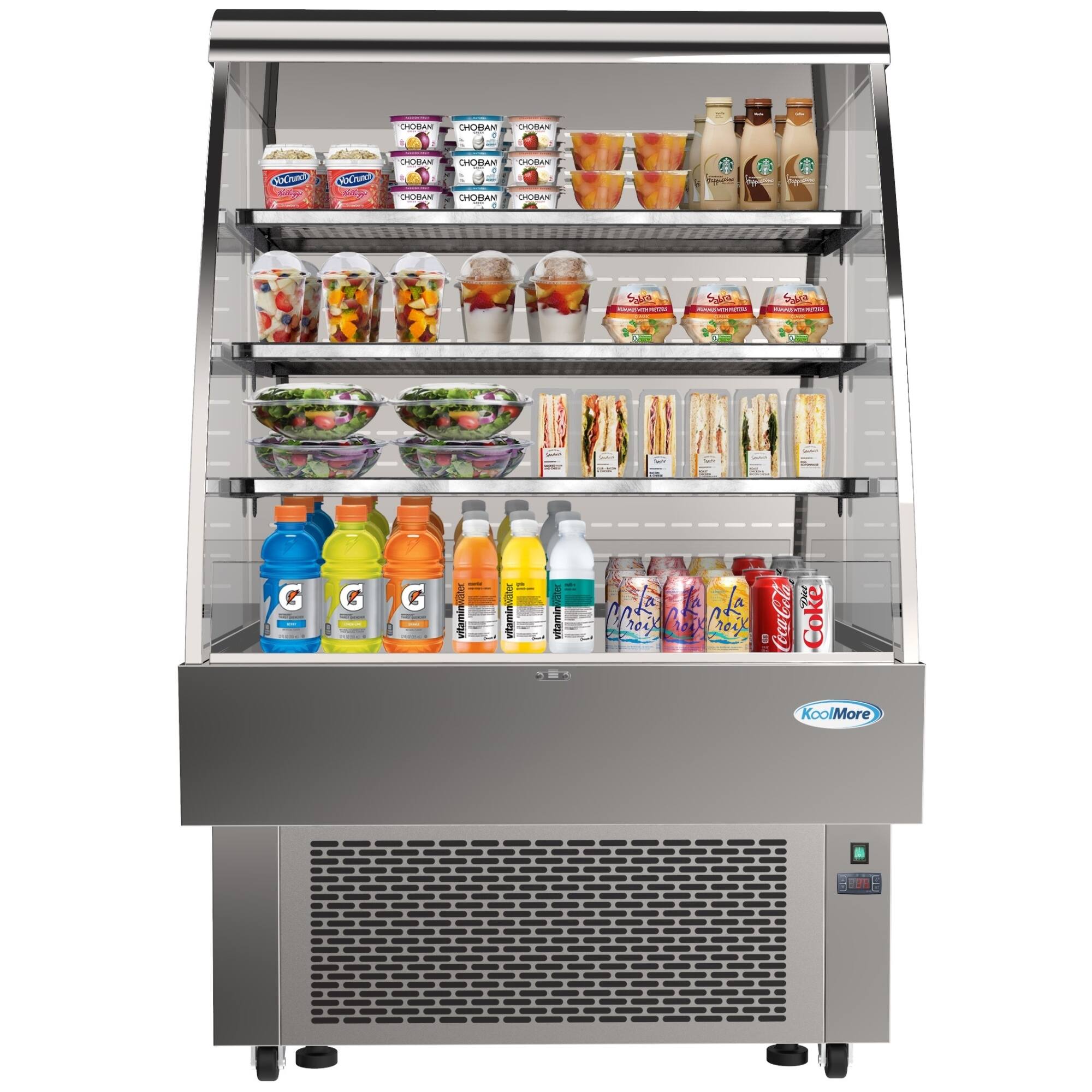 The image features a refrigerator filled with various drinks and food items. There are multiple bottles of juice, including Gatorade, and other beverages such as Coca-Cola and Kool-Aid. The refrigerator also contains sandwiches and other food items, making it a convenient place to store and access a variety of refreshments and snacks.