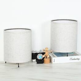 Oumilen - Set of 2 Cylinder Fabric Table Lamps, 9.05in Tall, E26 Socket, Bedside Desk Lamps, Bulbs Not Included
