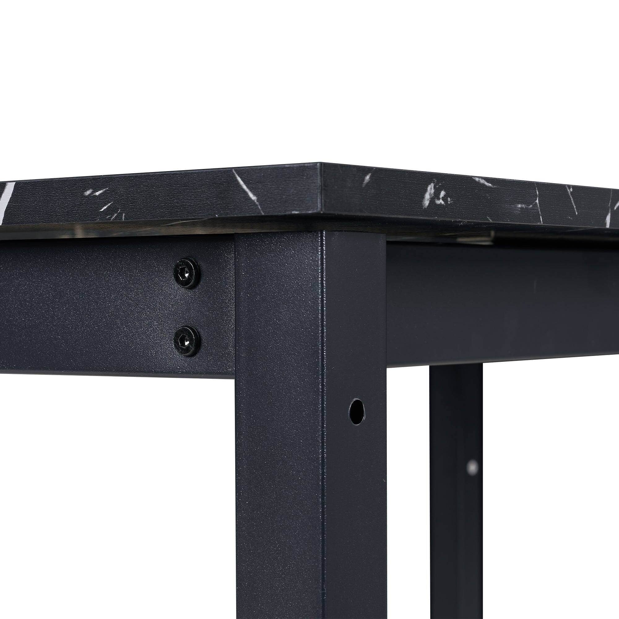 Left. Vecelo - Extendable Dining Set for 2-8: Space Saving Benches, Expandable Farmhouse Table, Waterproof MDF, Black Metal Frame - Black.