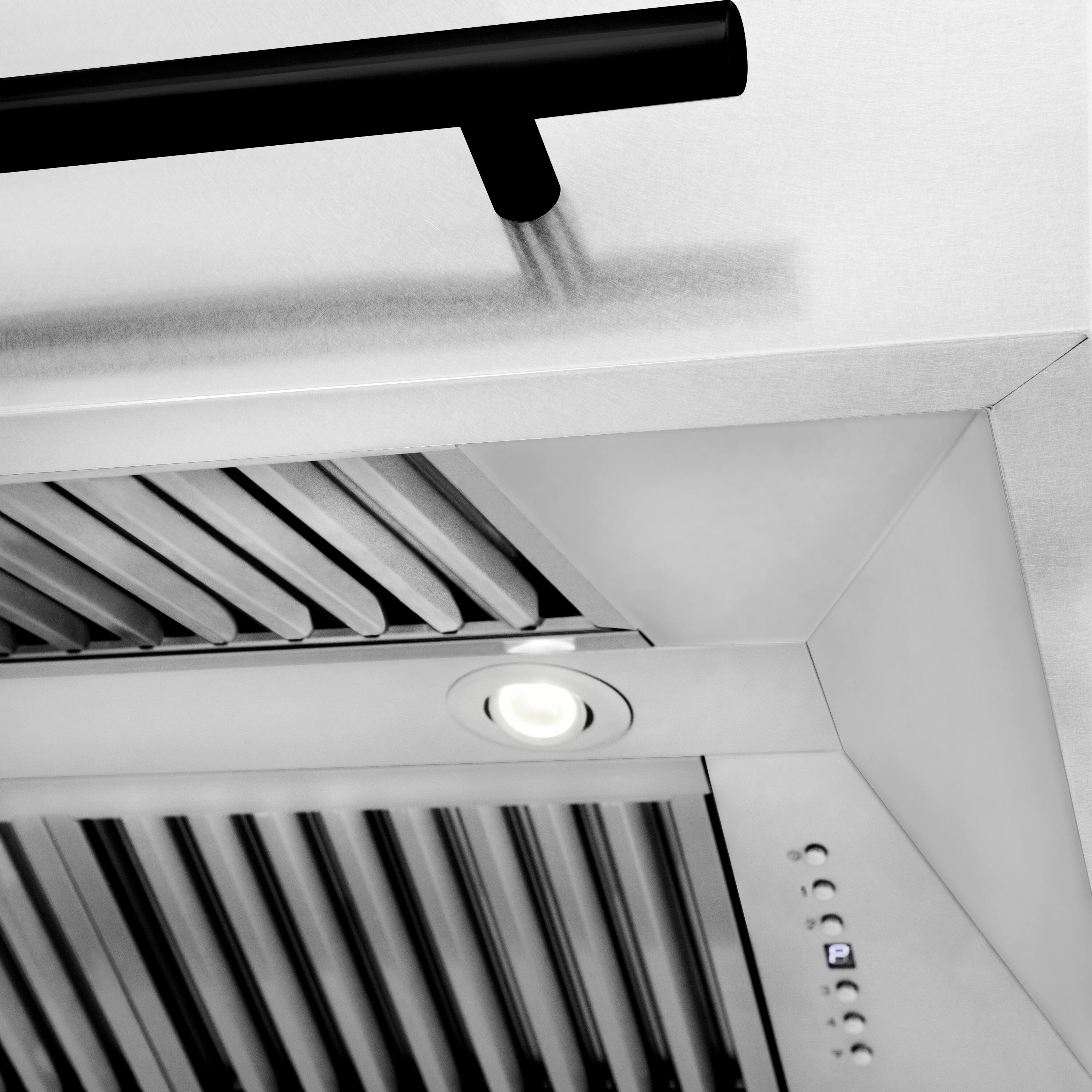 Alt View 2. ZLINE - ZLINE Autograph Edition 36 in. Satin Stainless Steel Wall Mount Range Hood with White Matte Shell and Matte Black Handle - Satin Stainless Steel with White Matte Shell.