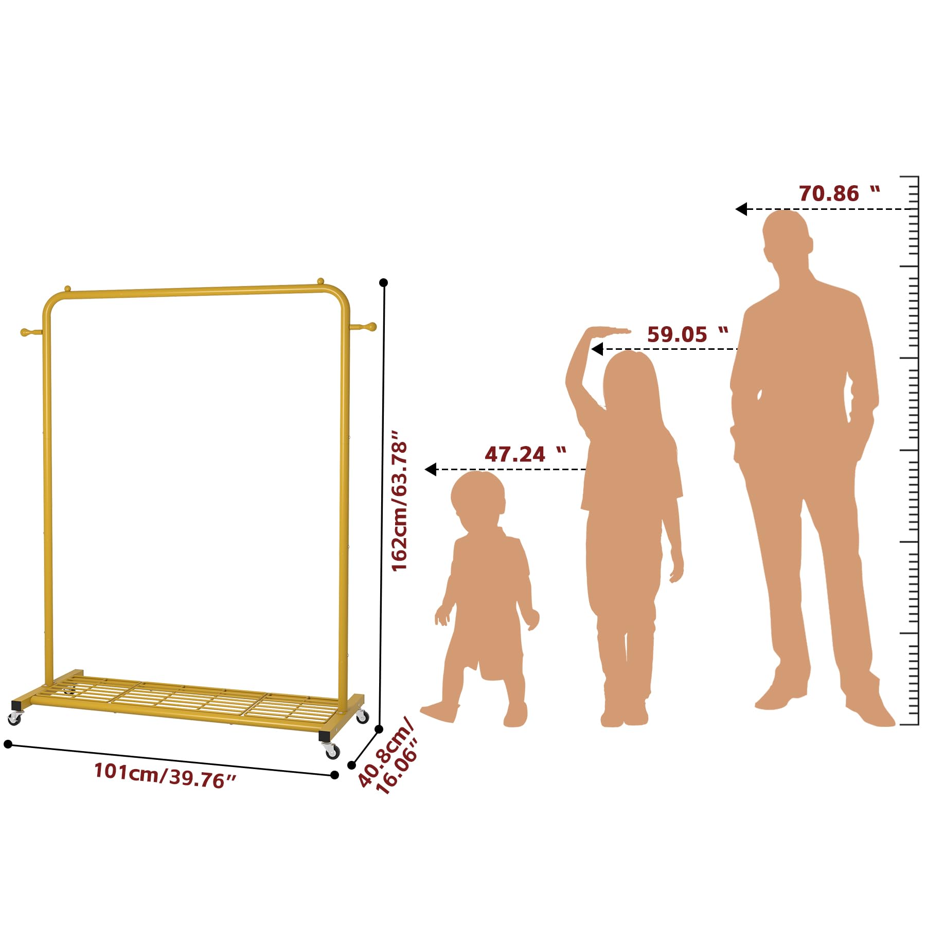 - 70.86"
- 59.05"
- 162cm/63.78"
- 47.24"
- 101cm/39.76"
- 40.8cm/16.06"