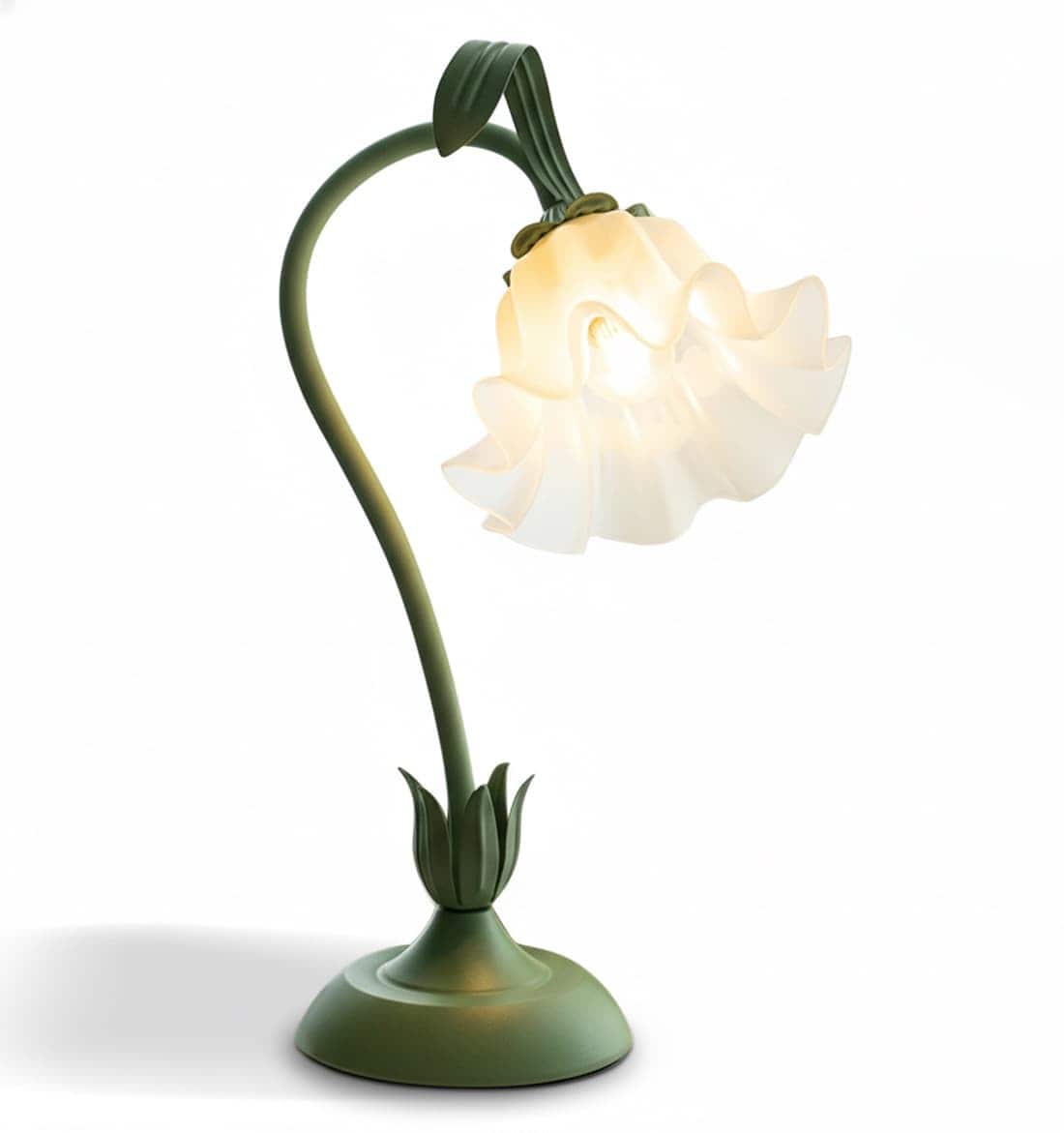 FINEAK - Flower Table Lamp - Vintage 3-Color Mode LED Reading/Bedside Night Light, Kawaii Decorative Lighting - Green