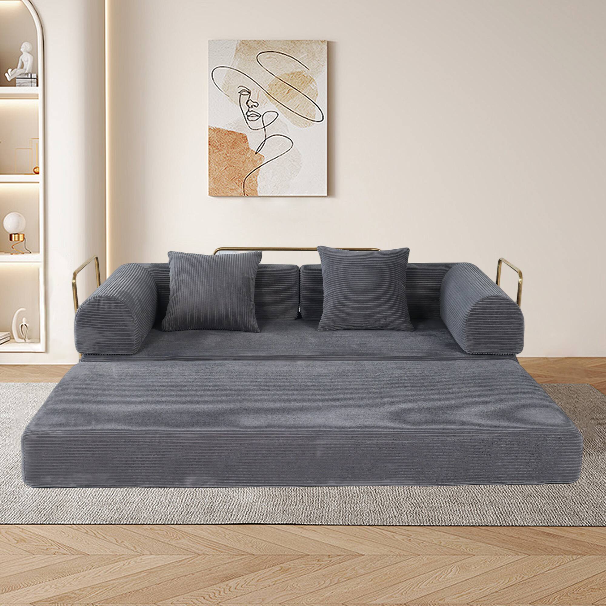 Left. TinyHomie - 2-in-1 Foldable Sofa Bed 75 Inch Folding Boneless Couch Convertible Compressed Sleeper Sofabed Memory Foam Cloud Couch - Grey Ash.