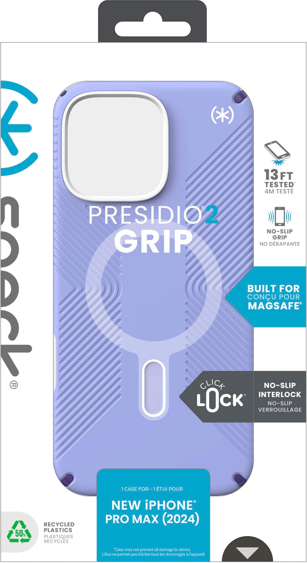Presidio2 Grip Case for iPhone Pro Max (2024) - Purple - Built for MagSafe - No-Slip Grip - Lock - Interlock - 13 ft Tested - 4M Drop Tested - 100% Recycled Plastics - New iPhone Pro Max (2024) - Case may not prevent all damage to device.