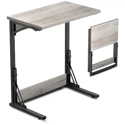 Front. Fabibe - 24" Folding C Shaped End Table Small Sofa Side Laptop Desk Couch Tv Tray For Living Room Bedroom Rustic Brown - Light Ivory 1 Pcs.