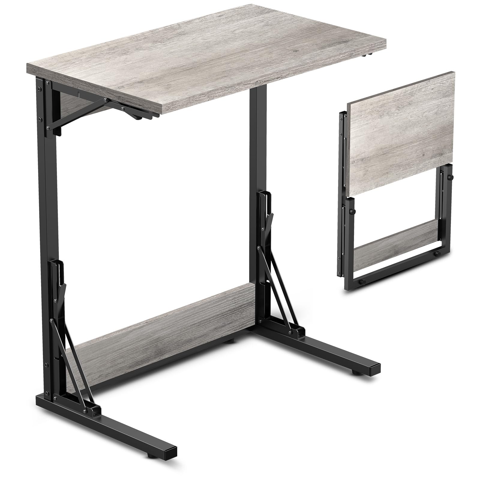 Front. Fabibe - 24" Folding C Shaped End Table Small Sofa Side Laptop Desk Couch Tv Tray For Living Room Bedroom Rustic Brown - Light Ivory 1 Pcs.