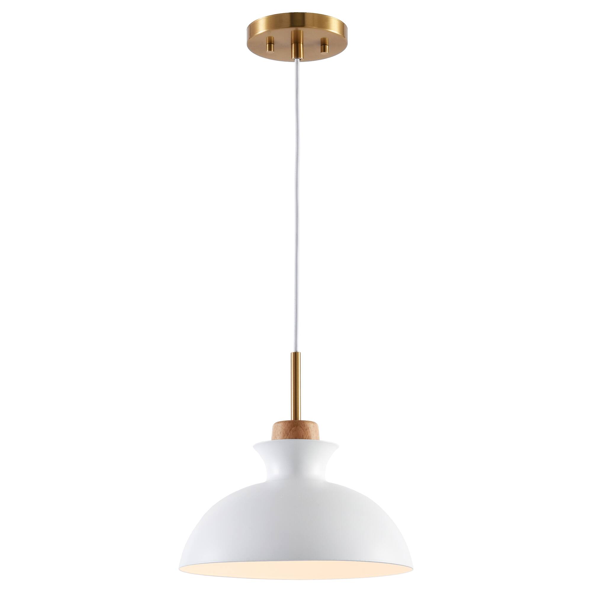 Alt View 5. Parrot Uncle - Modern 1-Light Hanging Pendant Light with Wood and Brass Accents - White.