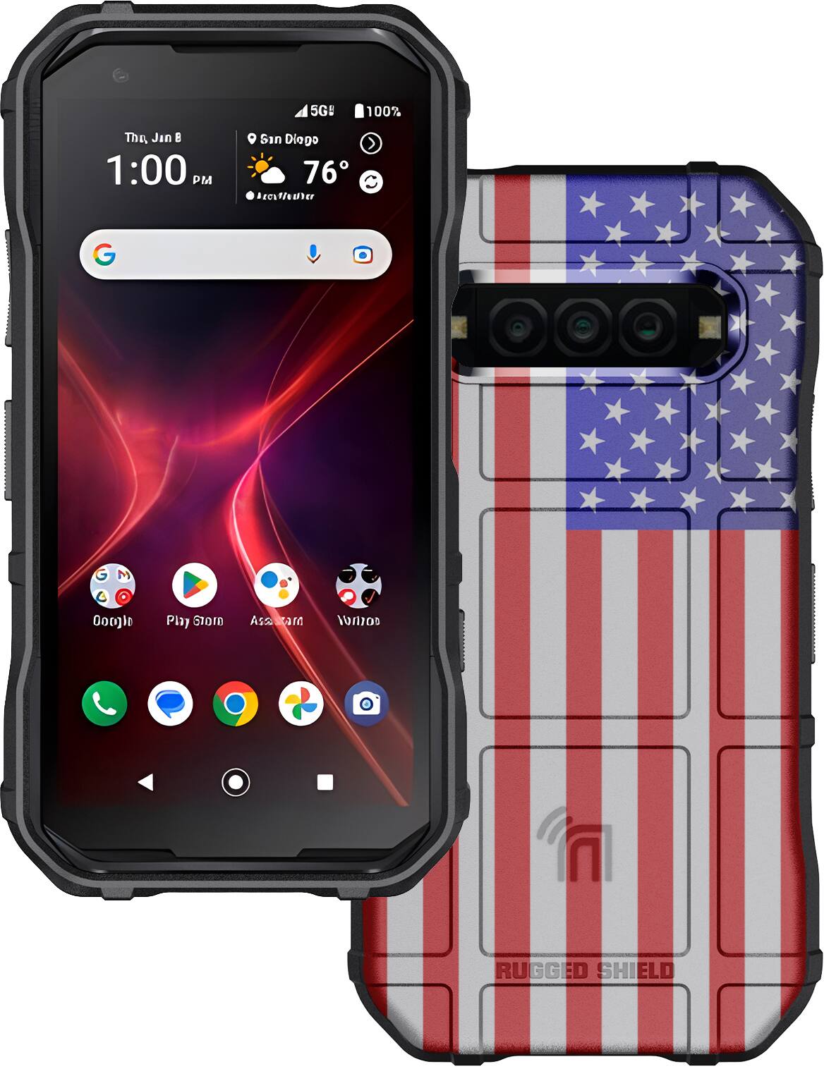 5G
100%
Thu, Jan 8
1:00 PM
San Diego
76°
Beaverton

Play Store
Assistam
WOOD
RUGGED SHIELD