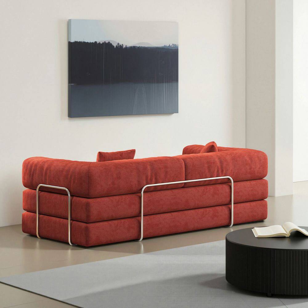 Alt View 7. Kadyn - 78.8" Modular Floor Sofa, Convertible Pudding Block Design with Armrests, Compression Packaging, Orange - Orange.