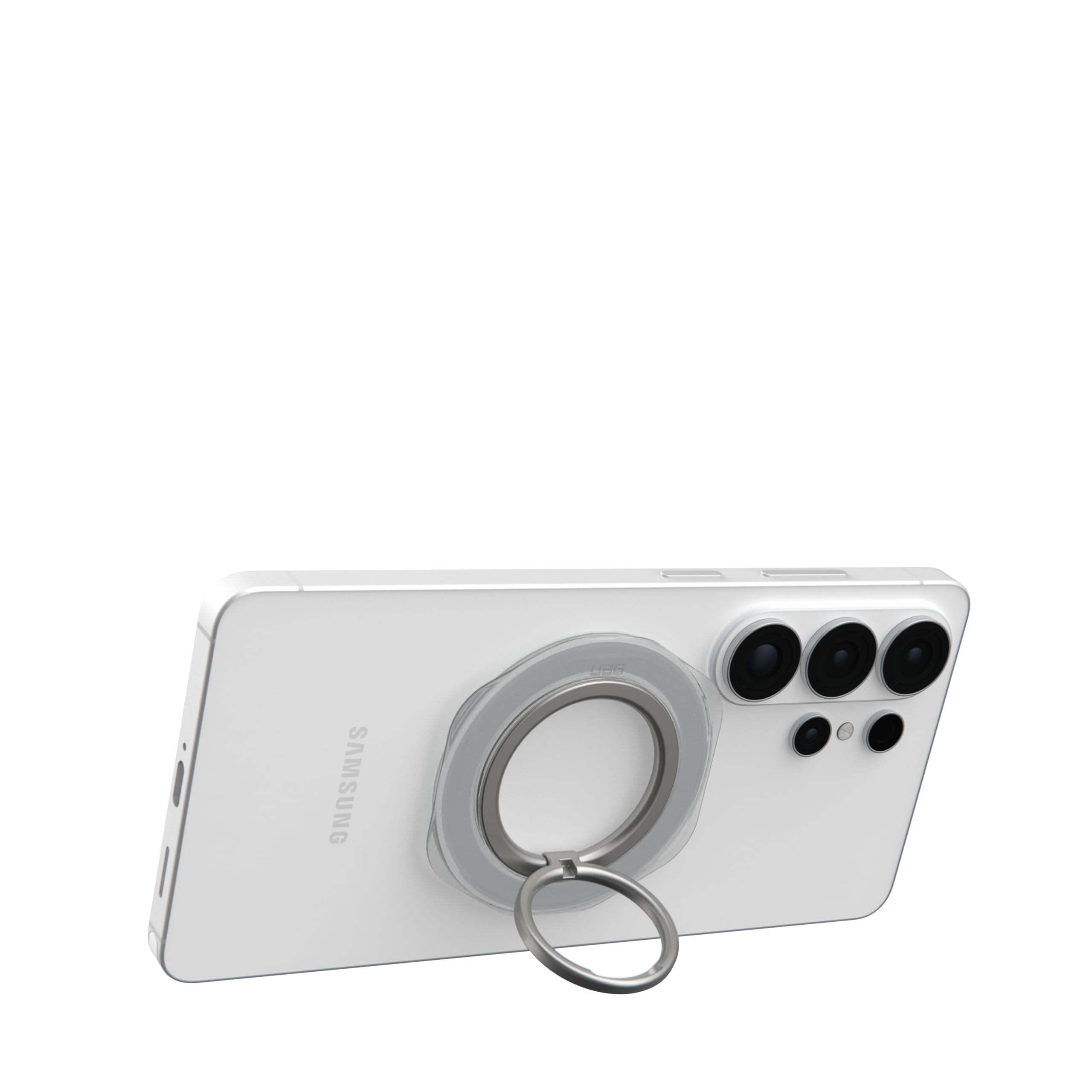Alt View 4. UAG - Mag Ring Stand LT, Ultra Strong Magnet w/ Multi-Viewing Kickstand, Universal MagSafe Phone Grip & Stand - Transparent Ice.