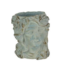 Mayrich Company - Weathered Blue- Concrete Olive Wreath Roman Lady Head Planter 8 Inches High Outdoor Décor - Gray