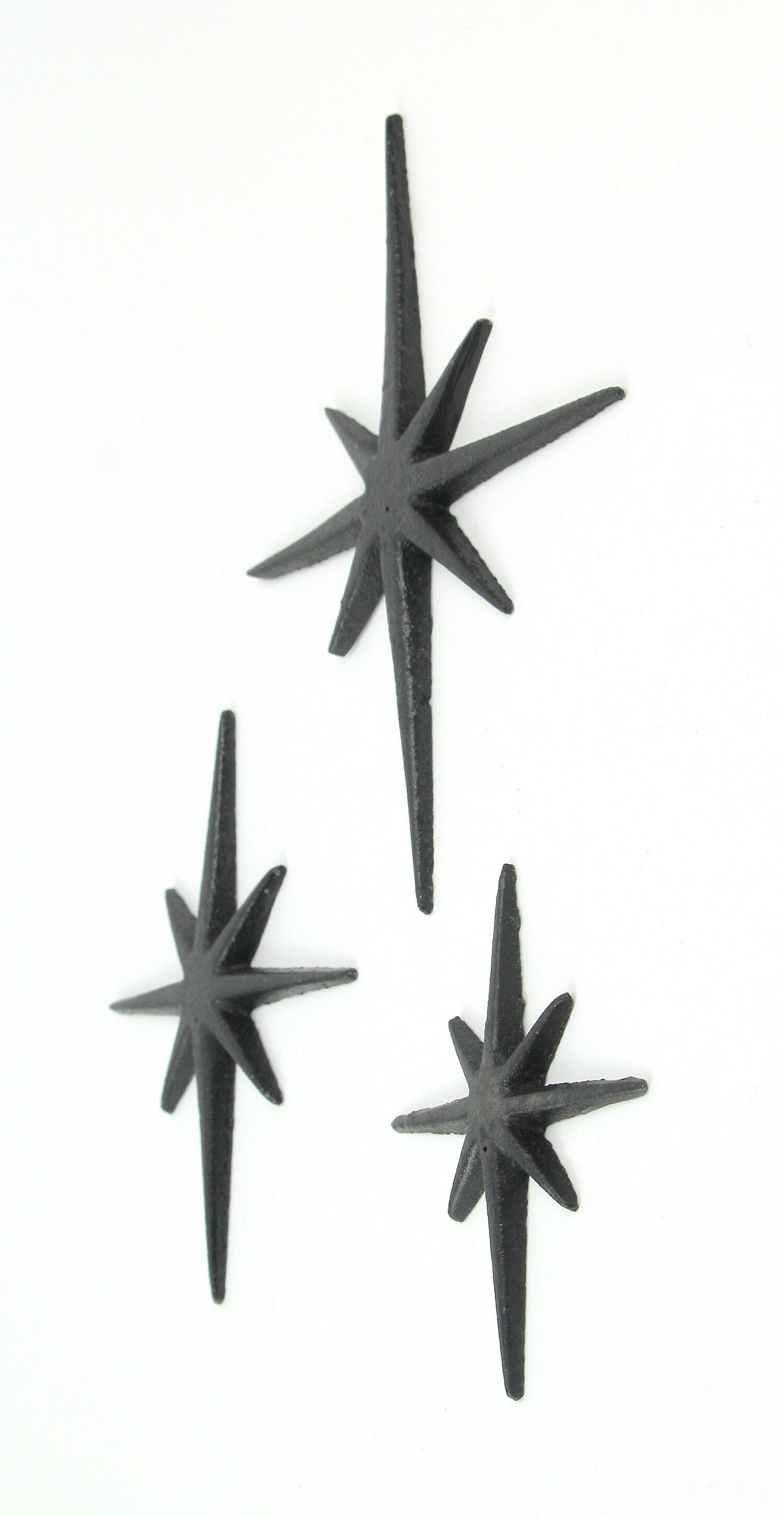 Alt View 1. Zeckos - Set of 3 Black Cast Iron 8 Pointed Starburst Wall Hangings Mid Century Stars - Black.