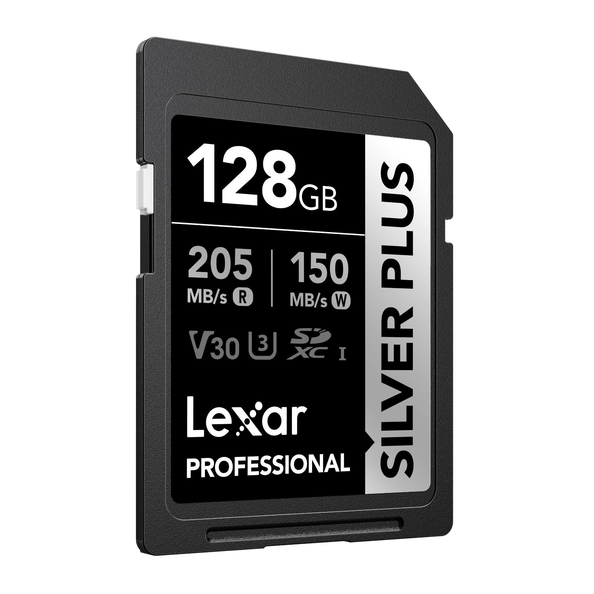 128GB  
205 MB/s R  
150 MB/s W  
V30  
U3  
XC I  
Lexar PROFESSIONAL  
SILVER PLUS