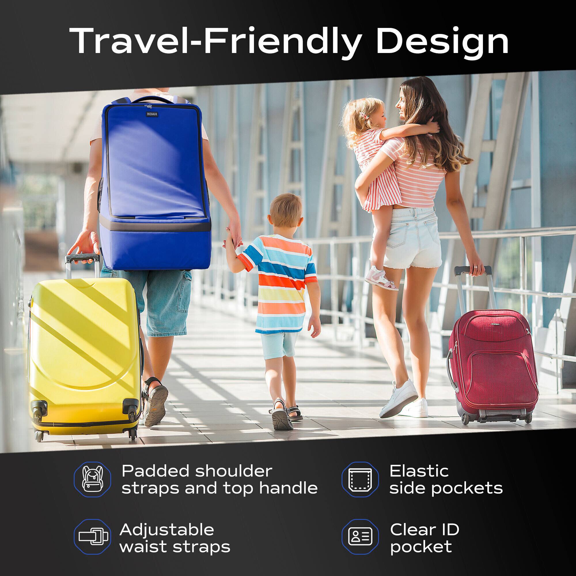 Travel-Friendly Design

- Padded shoulder straps and top handle
- Adjustable waist straps
- Elastic side pockets
- Clear ID pocket