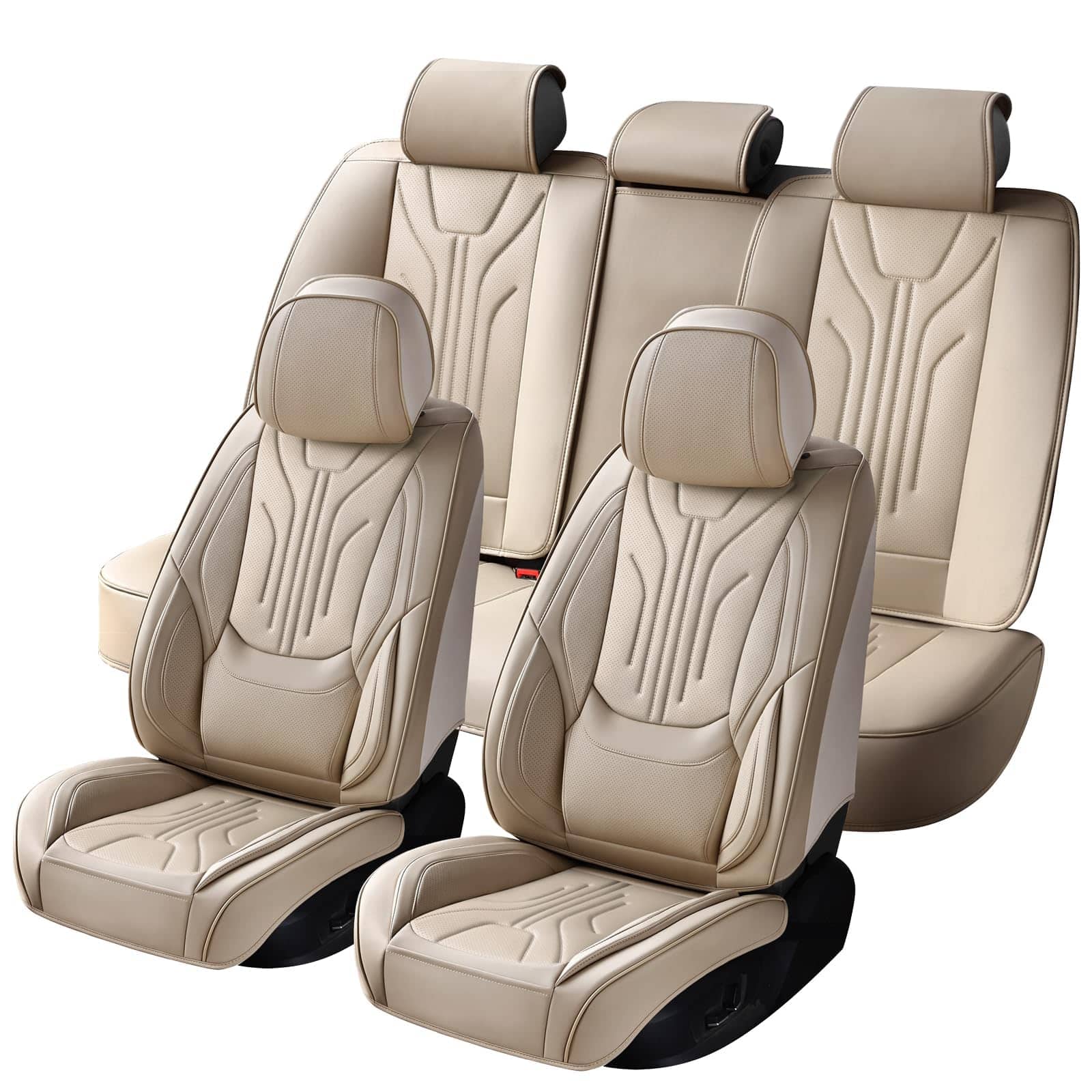 Empire DigiLabs - Car Seat Covers Full Set Universal Fit Faux Leather Cushion Protector Waterproof Non slip Automotive Interior - Black