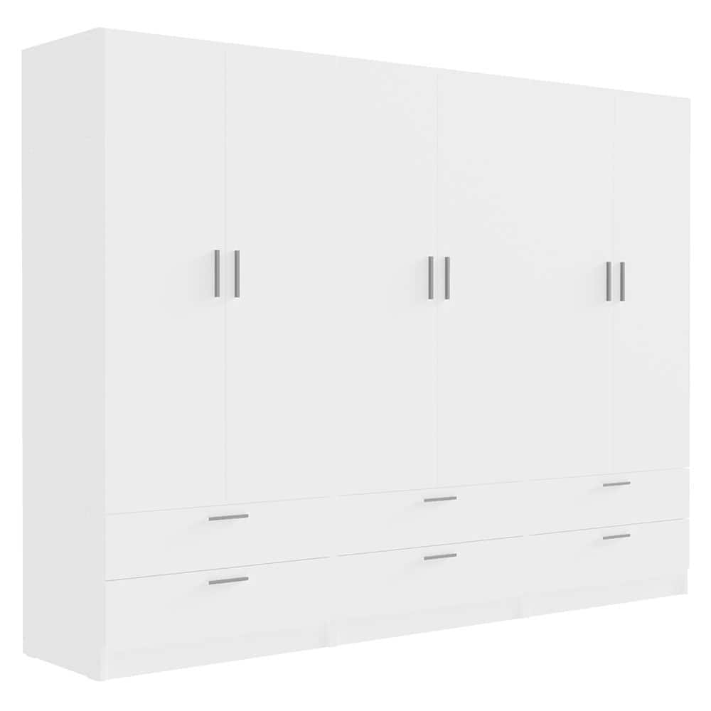 Front. Madesa - Madesa 6 Doors 6 Drawers Wardrobe with Shelves and Hanging Space 94"L - White - White.