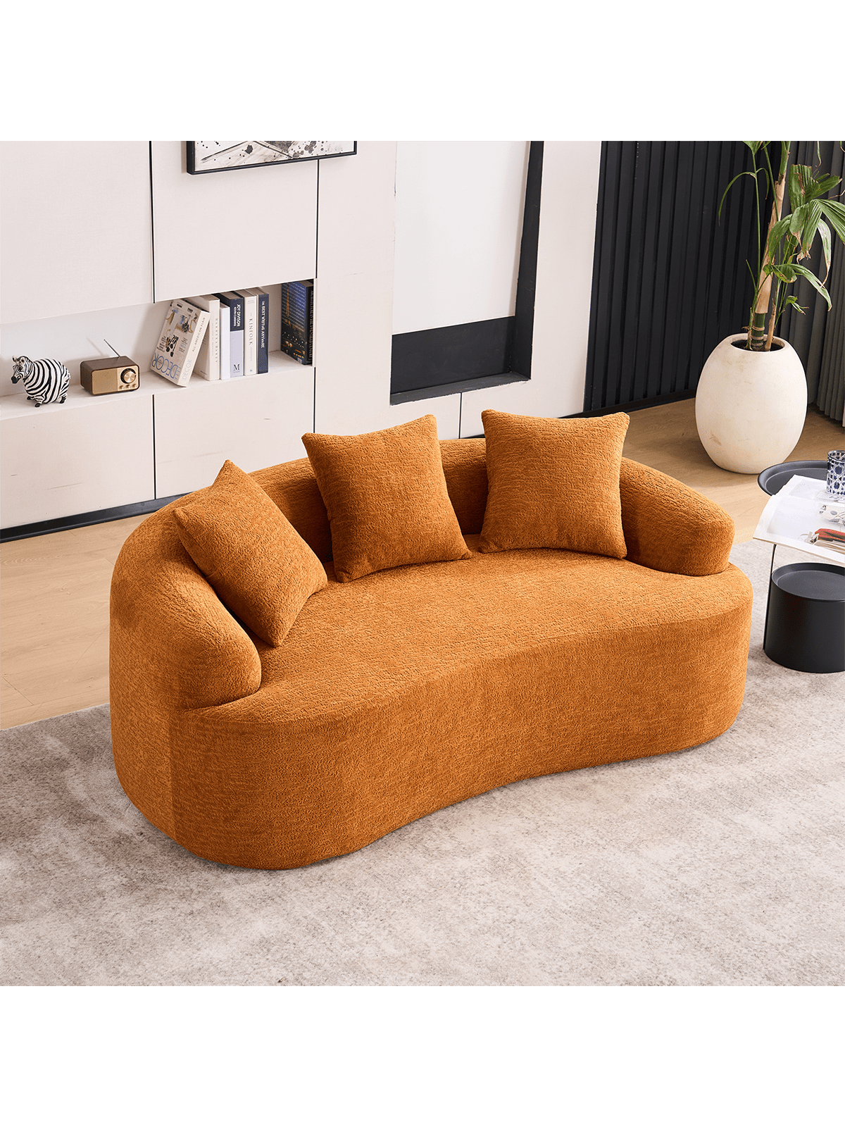 Alt View 4. Trinkets Crazed - 65" Curved Small Loveseat Sofa,Cozy Chenille Upholstered Couch With 3 Pillows,Modern Deep Seat Cloud Couch - Orange.