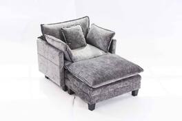 JUJABU - Chenille Modular Single Sofa with Ottoman and Pillow for Living Room - Gray