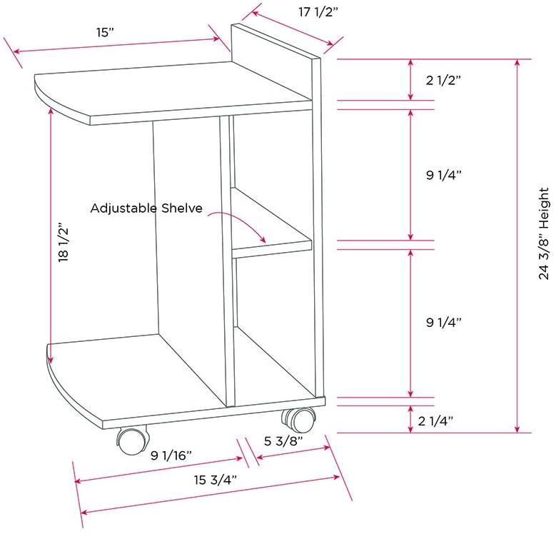 15"  
17 1/2"  
18 1/2"  
2 1/2"  
Adjustable Shelf  
3/8"  
9 1/4"  
24 3/8" Height  
9 1/4"  
9 1/16"  
15 3/4"  
5 3/8"  
2 1/4"