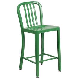 Emma + Oliver - Commercial Grade 24"H Colorful Metal Indoor-Outdoor Vertical Slat Counter Stool - Green