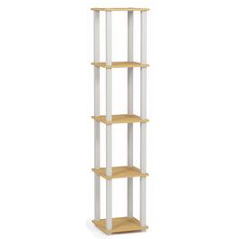 Furinno - Turn-S-Tube 5-Tier Corner Square Rack Display Shelf with Square Tube, Beech/White - Beech/White