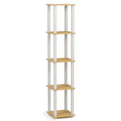 Front. Furinno - Turn-S-Tube 5-Tier Corner Square Rack Display Shelf with Square Tube, Beech/White - Beech/White.