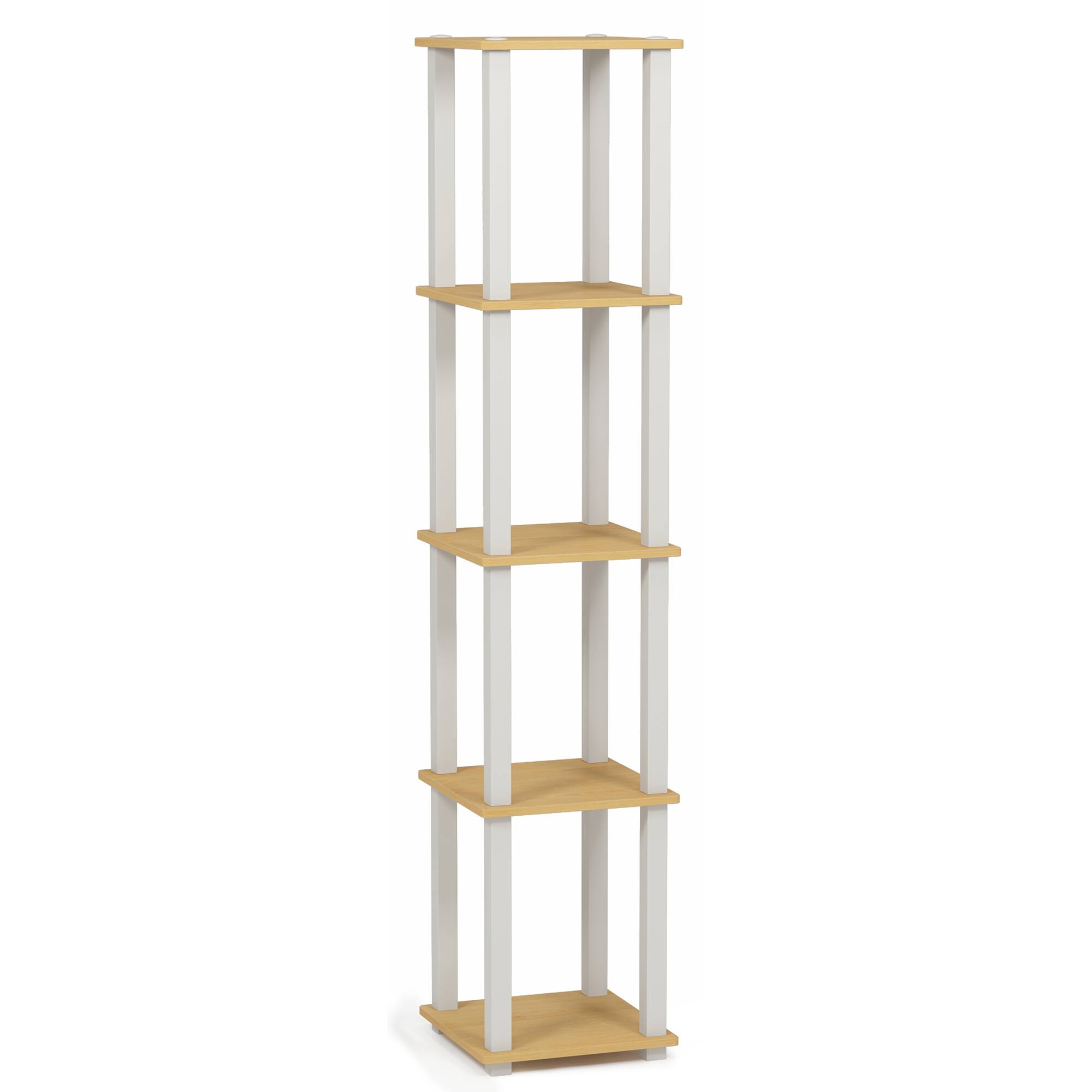 Front. Furinno - Turn-S-Tube 5-Tier Corner Square Rack Display Shelf with Square Tube, Beech/White - Beech/White.