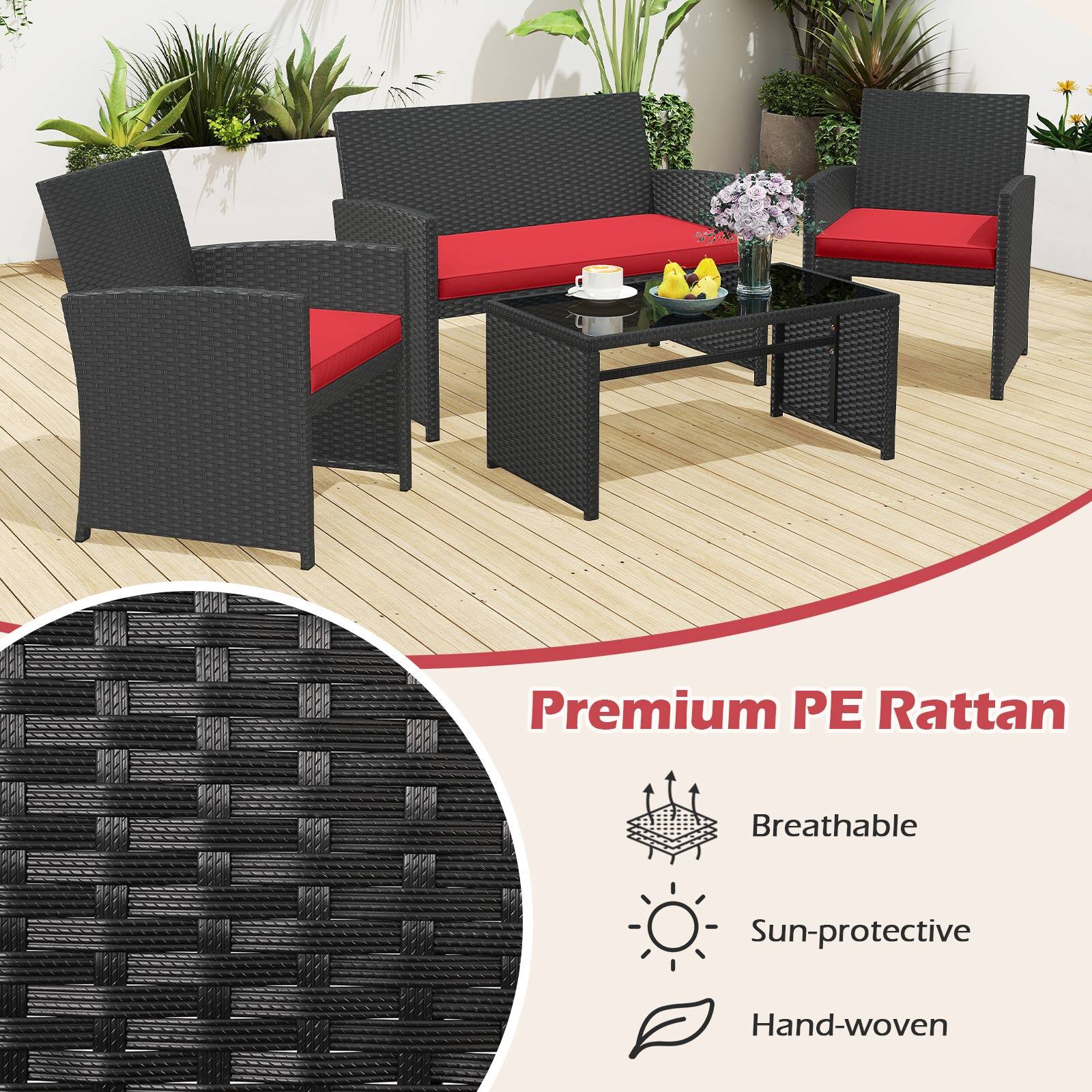 Premium PE Rattan  
Breathable  
Sun-protective  
Hand-woven