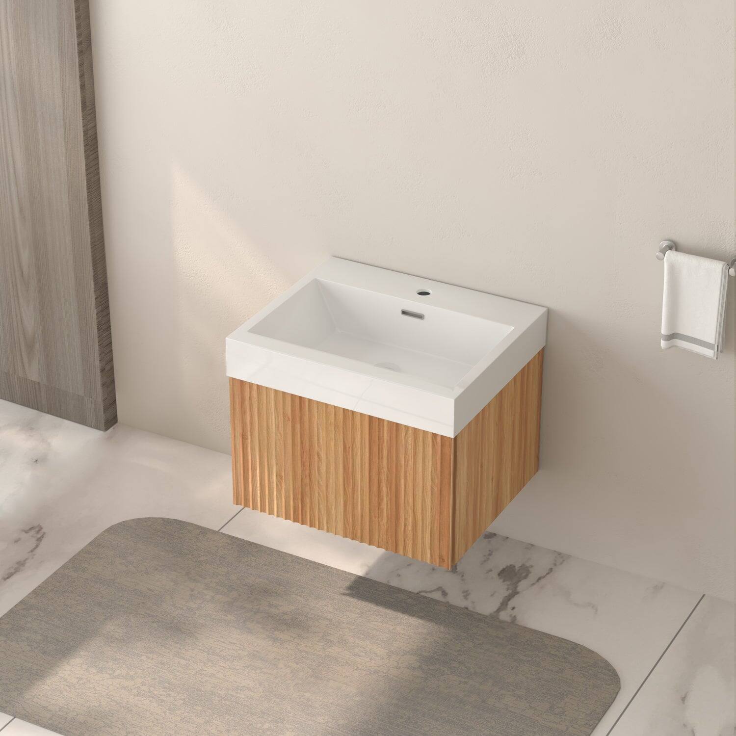 Alt View 8. Boyel Living - 24 in Wall-Mounted Bathroom Vanity with Integrated Basin Plywood Cabinet Minimalist Floating Acacia Finish - Acacia.