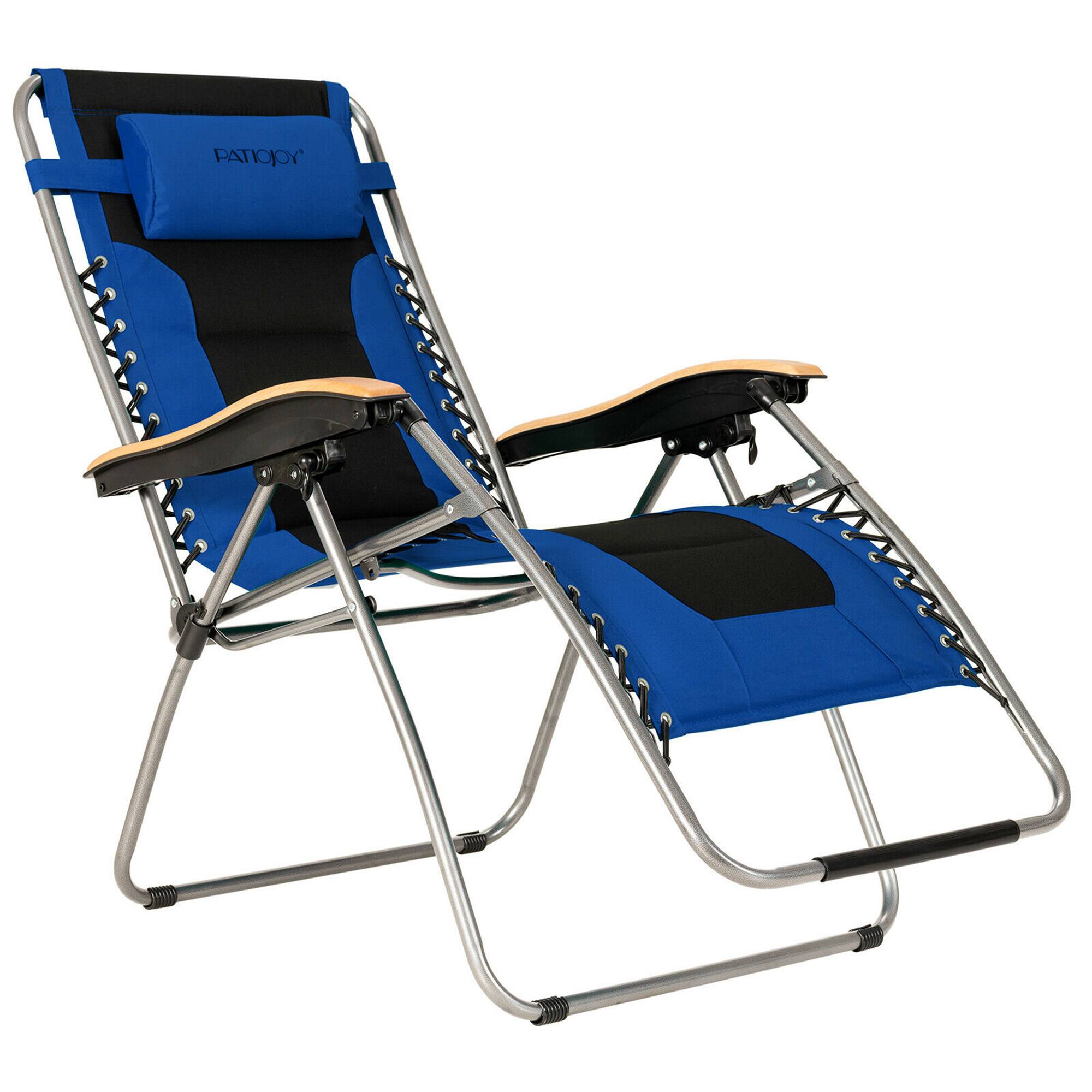 Alt View 9. Gymax - Gymax 2PCS Folding Zero Gravity Chair Padded Lounge Chair w/ Beech Armrests Blue - Blue.
