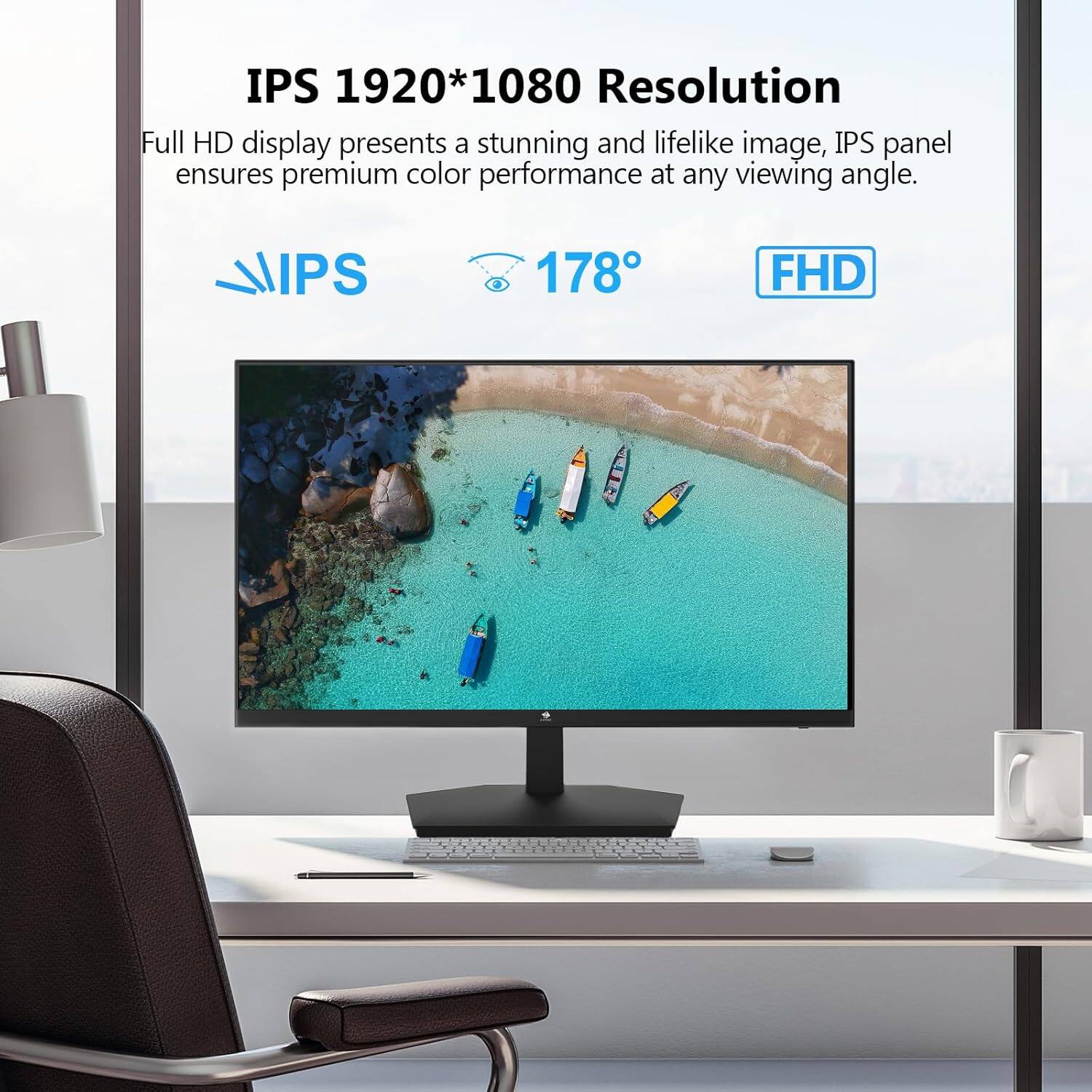 IPS 1920*1080 Resolution, Full HD display presents a stunning and lifelike image, IPS panel ensures premium color performance at any viewing angle. IPS 178° FHD