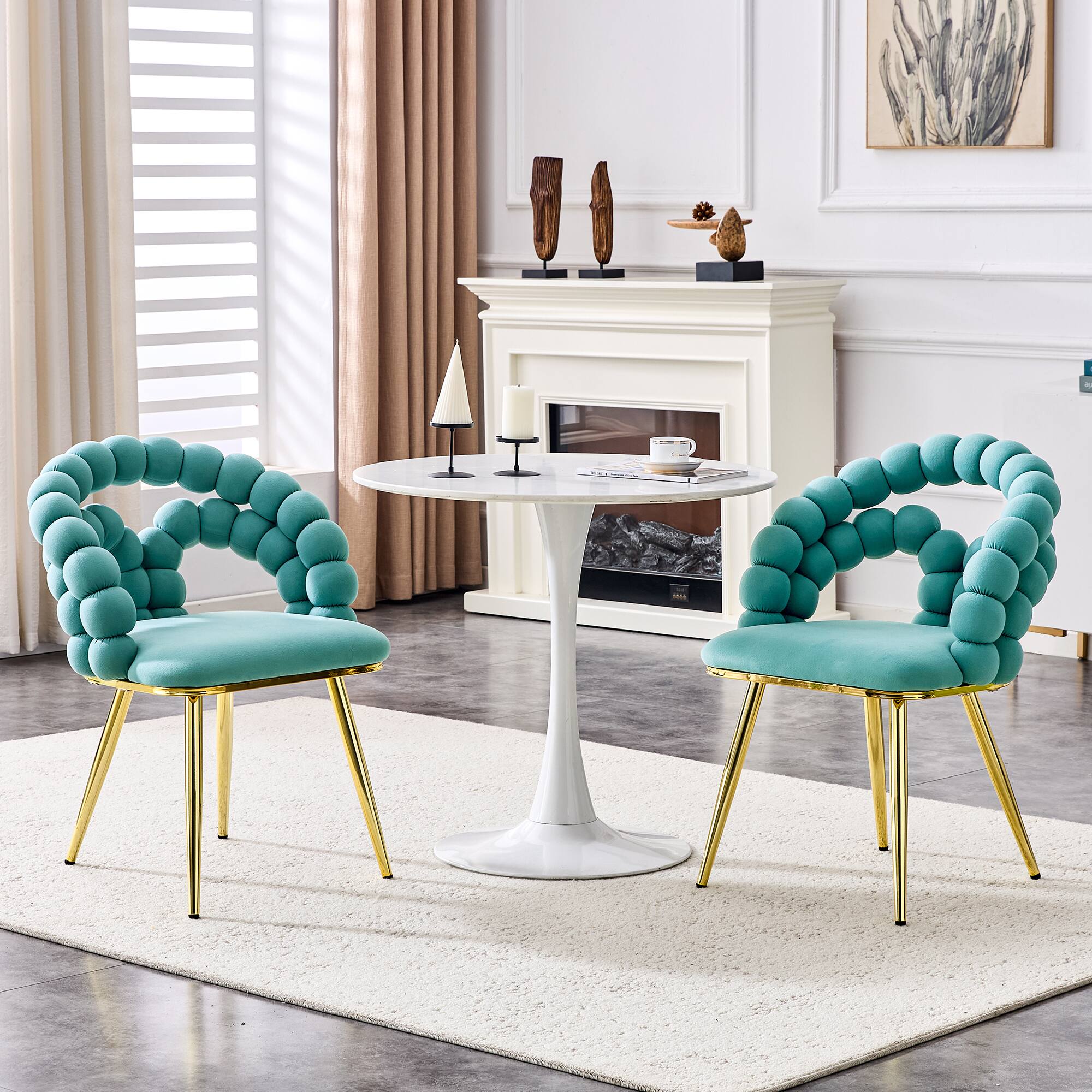 Angle. Loheer - Loheer Teal Dining Chairs Set of 2 Bubble Back Velvet Accent Chairs, 1.92 ft x 1.58 ft x 2.67 ft - Gold,Teal.