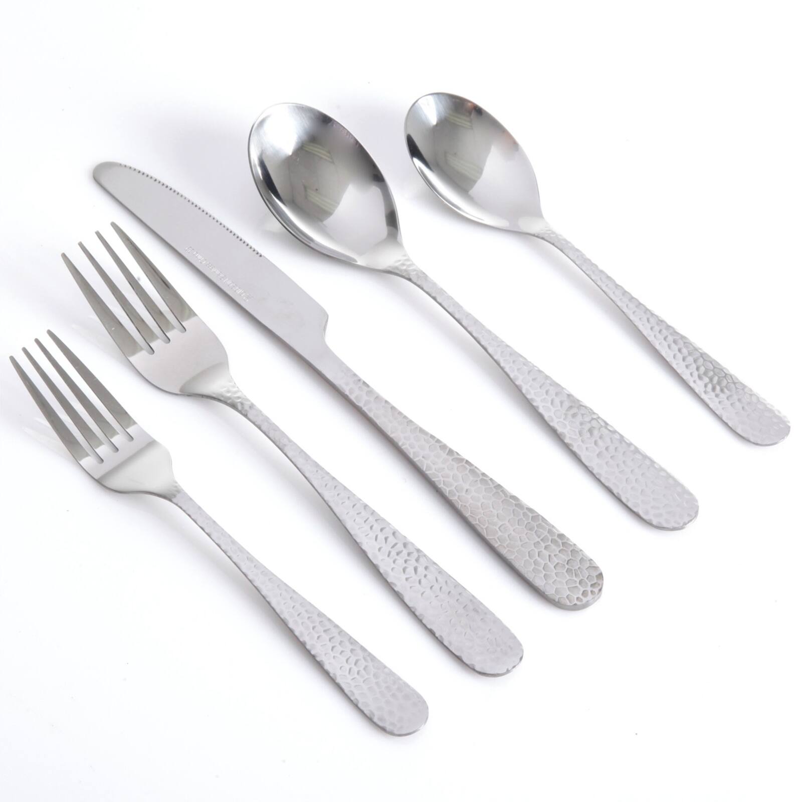 Alt View 4. Gibson - Gibson Home Hammered 46 Piece Flatware Set with Wire Caddy - Silver.