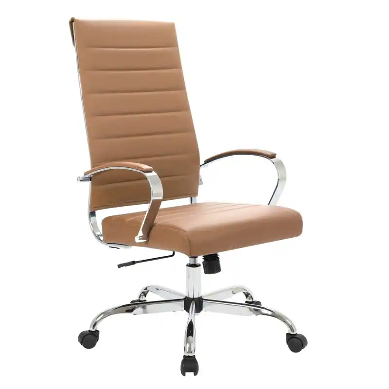 LeisureMod - Benmar High Back Leather Office Chair with Adjustable Height, Swivel Base, Ergonomic Design Modern Conference Chair - Brown