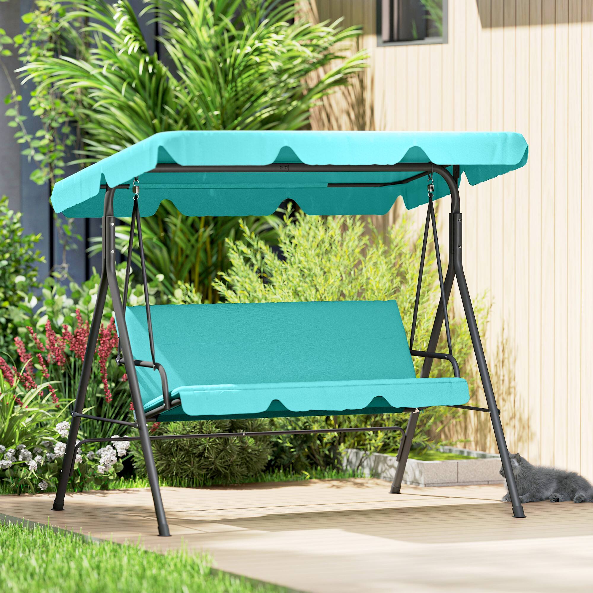 Alt View 7. Outsunny - Outsunny 3-Seat Outdoor Patio Swing Chair with Removable Cushion, Steel Frame Stand and Adjustable Tilt Canopy - Green.