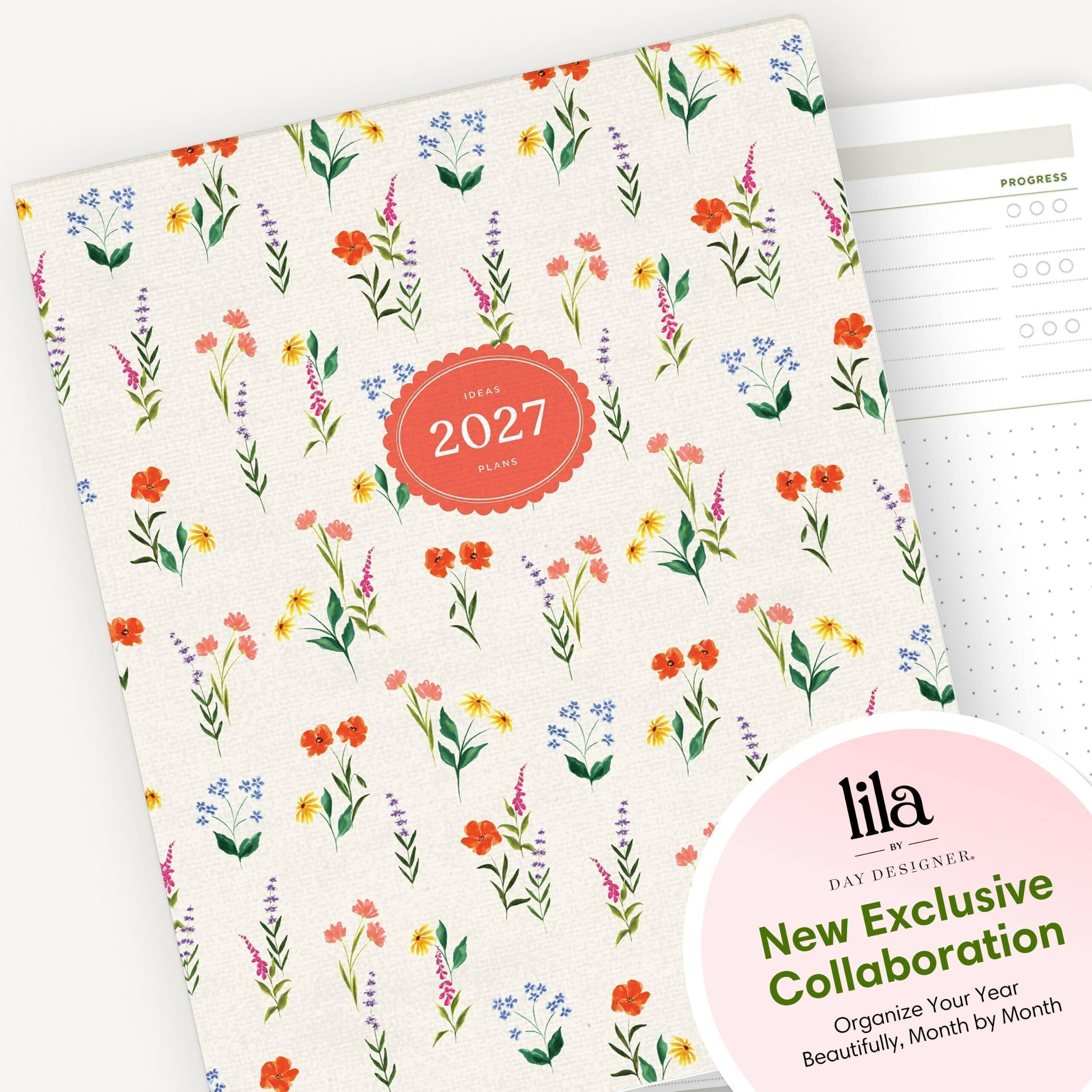 PROGRESS  
IDEAS 2027 PLANS  
lila BY DAY DESIGNER.  
New Exclusive Collaboration  
Organize Your Year Beautifully, Month by Month