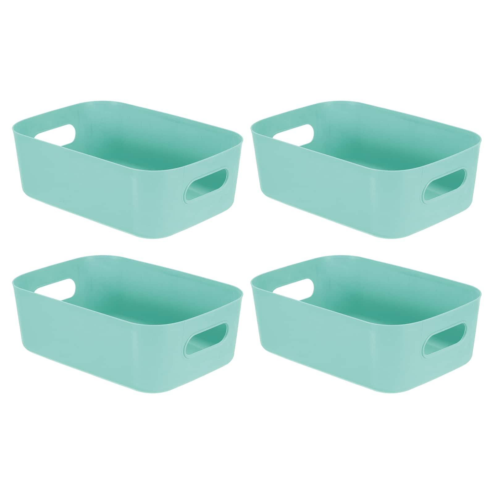 Unique Bargains - 4pcs Plastic Storage Bins with Handles Pantry Organizer for Kitchen Bathroom Home Office - Green