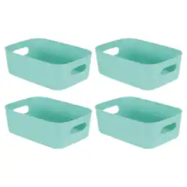 Unique Bargains - 4pcs Plastic Storage Bins with Handles Pantry Organizer for Kitchen Bathroom Home Office - Green