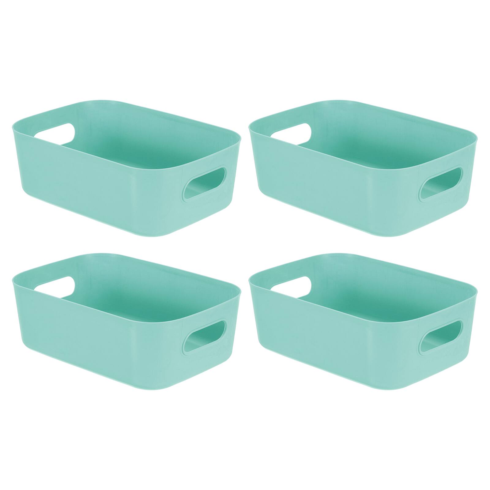 Front. Unique Bargains - 4pcs Plastic Storage Bins with Handles Pantry Organizer for Kitchen Bathroom Home Office - Green.