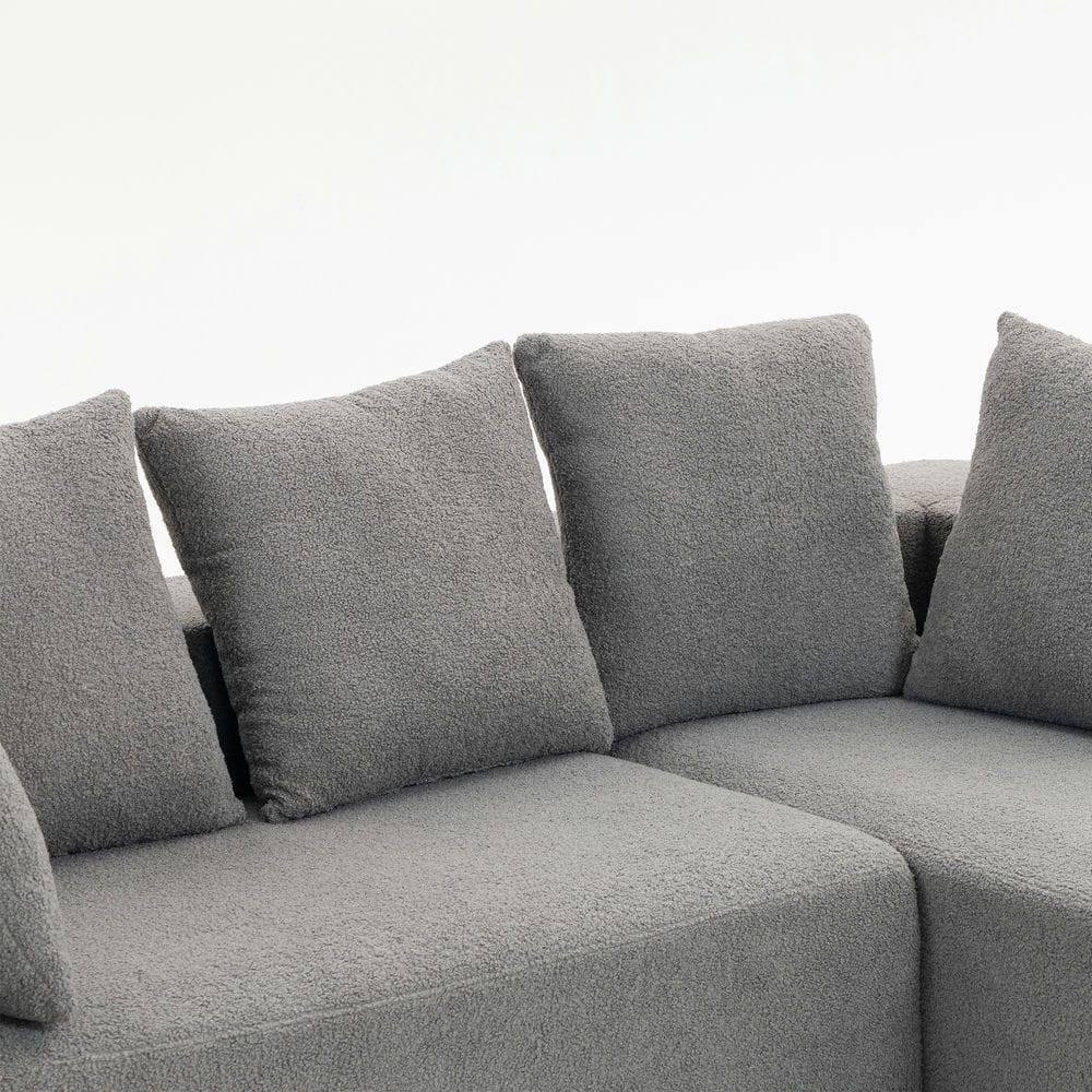 Alt View 7. Resenkos - Full Foam Compression Modular Sofa with 5 Throw Pillows, Flannelette Fabric, L-Shaped, Ideal for Small Space - Gray.