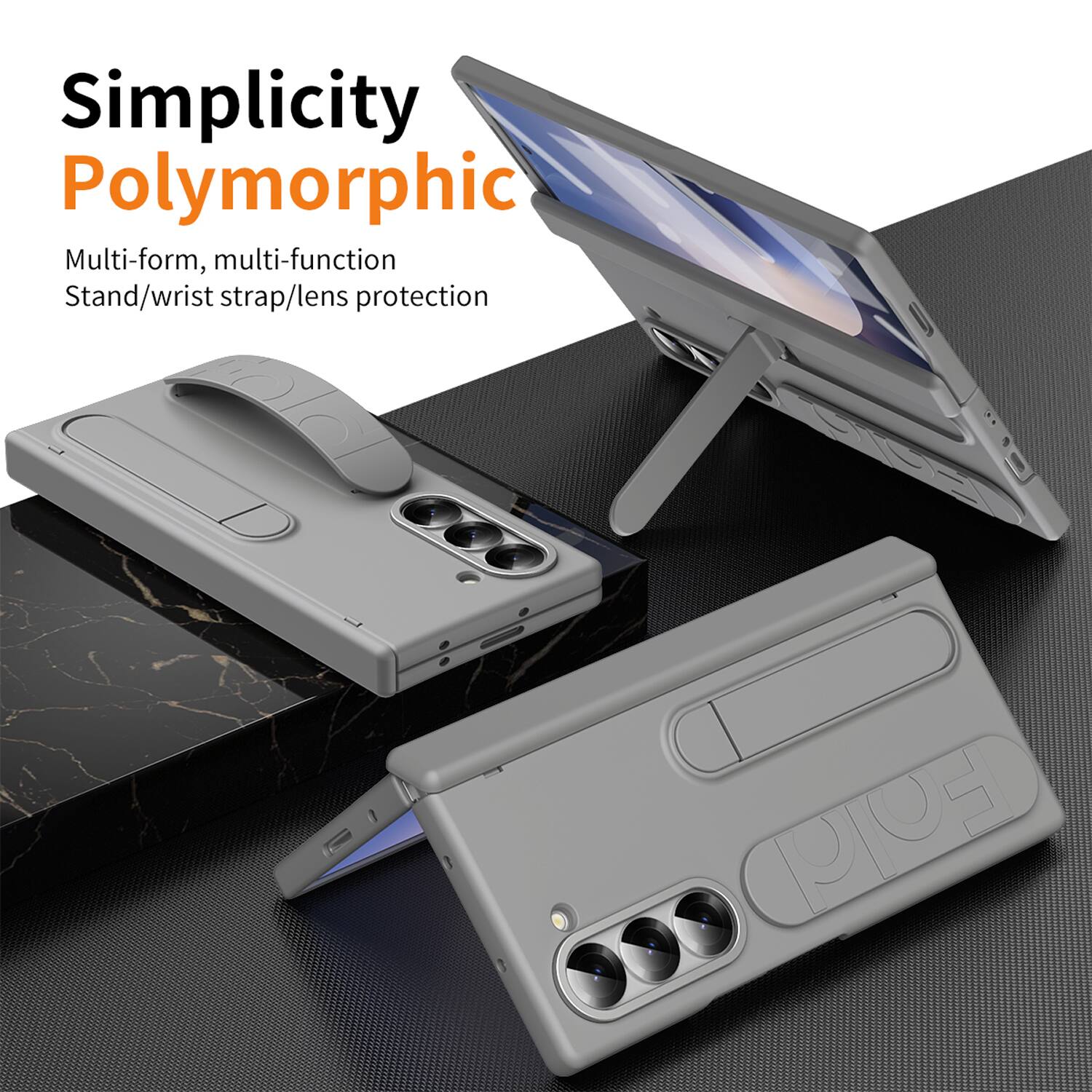 Simplicity  
Polymorphic  
Multi-form, multi-function  
Stand/wrist strap/lens protection
