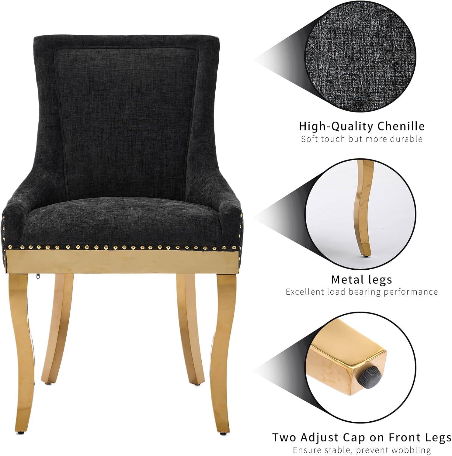 High-Quality Chenille  
Soft touch but more durable  

Metal legs  
Excellent load bearing performance  

Two Adjust Cap on Front Legs  
Ensure stable, prevent wobbling